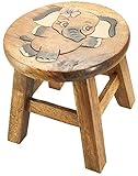 IMAGO Kinderhocker Holz Schemel Kinderstuhl Massivholz bemalt und geschnitzt Höhe 25 cm (Elefantenmädchen, Brown)