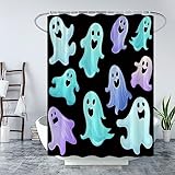 JJYPPY Halloween-Duschvorhang, Gothic, Horror, Halloween, niedlich, lustige Geister, Ikonen, Cartoon, buntes Gothic-Skelett, Happy Holiday Dekor, Stoff, Badvorhang-Set mit Haken