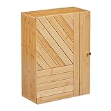 Relaxdays Hängeschrank Bad, Bambus, verstellbare Ablage, variabel montierbare Tür, 55 x 40 x 20 cm, Wandschrank, Natur