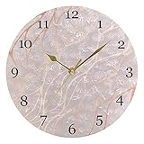 IUBBKI 24,1 cm Wanduhr, rotgoldfarben, Marmorstruktur, lautlos, nicht tickend, runde Uhr für Zuhause, Wohnzimmer, Küche, Büro, Schule, Dekoration