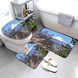 Japan Berge Badteppiche Set 3 Teilig Mikrofaser Badvorleger Landschaft Rutschfestt Waschbar Badematte U-FöRmiger Wc-Vorlegermit Deckelbezug FüR Badewanne Dusche Badezimmer 50x80