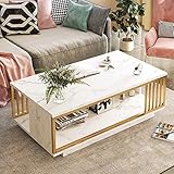 SORVA Couchtisch mit Stauraum, moderner rechteckiger Couchtisch mit stabilem Metallrahmen, Metall-Cocktailtisch, Teetisch mit Plankendesign-Basis für Wohnzimmer, Heimbüro, Empfangszimmer, Heimdeko
