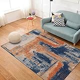 KeletiRug Teppich Wohnzimmer Esszimmer Schlafzimmer Kurzflor Teppich rutschfeste Teppiche einfache Pflege Abstraktes öl auf leinwand in orange und blau 120x180 cm