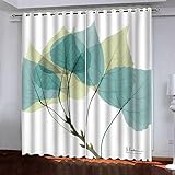 WIRMEC Vorhang Verdunkelung Kinderzimmer 3D Blaugelbe Blätter Muster H 160 X B 200 cm 2Er Set Vorhang Blickdicht - Mit Ösen Gardine Polyester für Schlafzimmer Kinderzimmer Wohnzimmer Dekoration
