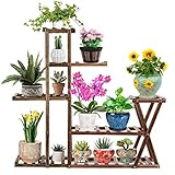 ybaymy Pflanzenregal Holz Blumenregal 5 Ebenen Blumentreppe Garten Holzpflanze Blumenständer Mehrstöckig Pflanzentreppe für Innen Balkon Wohzimmer Outdoor Garten, 95x95x25cm