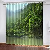 GOKSEL Ösenschal Vorhang 2 Stück x 140 B x 175cm H Grün&Wald Blickdicht Aber lichtdurchlässig Dekoschal Microfaser mit wunderschön leichtem Fall - Gardine