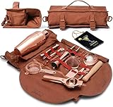 Cocktail Shaker Zubehör Set mit Tasche | 17-Teiliges Kupfer Bar Werkzeug Set & Tragbare Bar Tasche mit Schultergurt für Einfachen Transport und Lagerung | für die Cocktail Herstellung