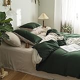 CoutureBridal Bettwäsche 135x200 cm Dunkelgrün Creme Wendebettwäsche Uni Unifarben Microfaser Bettbezug Deckenbezug 135x200 cm und Kissenbezug 80x80 cm