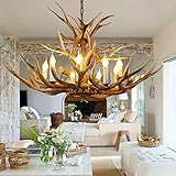 Geweih-Kronleuchter, rustikaler Harz-Hirschgeweih-Kronleuchter, Geweih-Leuchten, 8 Licht, Vintage-Hirschhorn-Kronleuchter, Geweih-Deckenleuchte für Küche, Wohnzimmer, Esszimmer (8 Licht + 14 Geweihe)