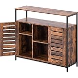 HUMNZR Holz Küchenschrank mit Doppeltür, Badschrank mit 2 offenen Fächern, für Wohnzimmer, Schlafzimmer, Flur, Industrie-Desig