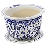 DOITOOL Blumentopf, Porzellan, Hydrokultur-Waschbecken, extra groß, Keramik, Blau / Weiß