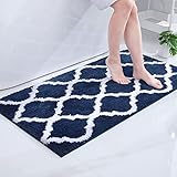Homaxy rutschfest Badematte Badezimmerteppich Waschbar Hochflor Badteppich Flauschige Mikrofaser Badvorleger- 60 x 120 cm, Marine Blau