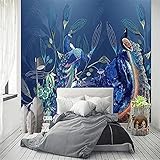 XLMING 3D Tapete Blauer Pfau Pfingstrose Blume Und Vogel Wohnkultur Wandbild Schlafzimmer Dekor Tapete-150cm×105cm