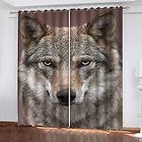 Blickdichter Vorhang 2 Stücke 3D Tierischer Grauer Wolf Muster Verdunklungsvorhänge Schlaufen Gardinen Kälteschutz & Hitzeschutz Ösenschal Für Schlafzimmer Wohnzimmer Fensterdekoration 220X264cm