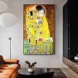 Yayun Art Gustav Klimt Kiss abstrakte Leinwandgemälde, Drucke und Poster, berühmte Reproduktionen, Wandbilder für Wohnzimmerdekoration, 70 x 110 cm/28 x 43 Zoll mit schwarzem Rahmen