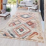 TT Home In-& Outdoor Teppich Terrasse Vintage Küchenteppich Ethno Design Rot Beige Orange, Größe:120x160 cm