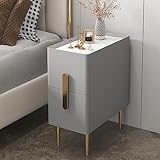 WOLWES Nachttisch Schmal, Side Table mit Schublade, Hoher Nachttisch, Nachttisch mit Metallbeinen und Griffen, 2 Schubladen (Color : Light Gray, Size : 25cm)
