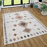 Paco Home Teppich Wohnzimmer Kurzflor Geometrisches Muster Skandi Boho Modern Style, Grösse:120x170 cm, Farbe:Creme