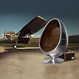 cagü: Design Retro Lounge Sessel Sitzei [EGG BALL] Silber-Braun mit genietetem Alu-Finish drehbar Designklassiker Space Age, NEU!