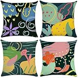 Outdoor Kissen Wasserdichter Kissenbezug 40x40 cm Kissenbezüge 4er Set Leinen Dekorativ Kissenhüllen Quadratische Kopfkissenbezug Sofa Kissen Zierkissen Pillow Cover Garten Deko Bunte Blätter B55