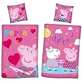Peppa Wutz Pig Wende-Bettwäsche Dance 2 Motive 135 x 200 cm + 80 x 80 cm 100% Baumwolle Renforcé Linon George Mama Papa Opa Oma Rock-Musik Kinder-Bettwäsche deutsche Größe mit YKK-Reißverschluss