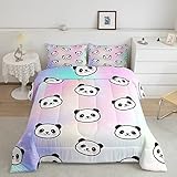 Niedliches Panda-Bettwäsche-Set für Prinzessinnen-Raumdekoration, goldene Sterne, Regenbogen-Bettwäsche-Set, alle Jahreszeiten, Batikfärbung, Pastell-Bettdecke, leicht, 1 Kissenbezug, Doppelbett