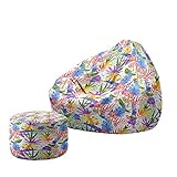 Treer 3D Sitzsack mit Lehne und Hocker mit Ohne Füllung Großes Sofa Lazy Lounger Sitzsack Stuhlbezug Indoor Sitzsack Abdeckung für Kinder und Jugendliche (90x100+20x30cm,Pinke Blume)