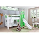 Relita Etagenbett Bel, Buche massiv, weiß lackiert mit Rutsche + Stoffset Indianer