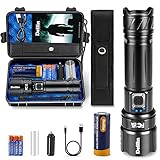 Deilin Taschenlampe Led Aufladbar, 10000 Lumen Extrem Hell Typ-C Wiederaufladbare Taschenlampe Batteriebetrieben mit 5000mah 26650 Batterie, Zoomfunktion & 5 Modi, Geschenk Holster & AAA Batterien