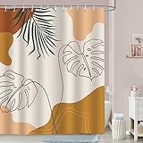 Bonhause Duschvorhang Boho Blätter Abstrakte Kunst Modern Minimalistische Braun Duschvorhänge 180 x 180 cm Anti-Schimmel Wasserdicht Polyester Stoff Waschbar Bad Vorhäng für Badzimmer mit 12 Haken