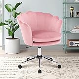 WOLMICS Bürostuhl Höhenverstellbar Drehstuhl Samt Bürosessel Schminkstuhl mit Rädern,Sessel Samtstuhl Für Schlafzimmer/Arbeitszimmer,Rosa+Schwarz