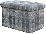 Mit abnehmbarem Deckel, klappbare Aufbewahrungs-Ottobank, gepolsterter Fußhocker mit Leinengitter, Fußstütze mit Aufbewahrungsbox (grau 49 x 30 x 30 cm)