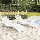 JUNZAI Sonnenliegen 2 STK. mit Tisch, Liegestuhl, Gartenliege, Relaxliege, Balkonliege, Liegen, Sun Lounger, Freizeitliege, Sommer Liegen, Gartenmöbel, Weiß Massivholz Akazie