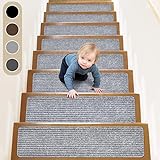 ToStair Stufenmatten, 76cmx20cm(15 stück) Anti-Rutsch Treppen Treppenstufen für Holzstufen, Stufenschutz Stufenteppich Innenbereich für Kinder Ältere und Hunde,Hellgrau
