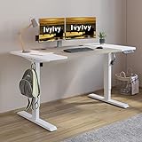 IvyIvy Höhenverstellbarer Schreibtisch (160 x 76 cm) Sitz- & Stehpult Schreibtisch Höhenverstellbar Elektrisch mit 4 Memory-Steuerung, Eiche & weiß Spleißbrett Tischplatte