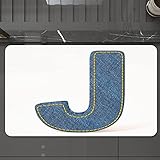 Badematte rutschfest waschbar Badvorleger,Buchstabe J, blaues Jean-gemustertes Denim-Alphabet-Schriftdesign, großgeschriebener ,weich Mikrofaser saugstark Badteppich für Badezimmer Badewanne, 40x60 cm