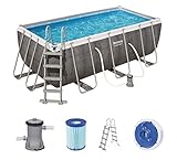 Bestway Power Steel™ Frame Pool, 412 x 201 x 122 cm, Komplett-Set mit Filterpumpe, eckig, grau