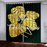 BONDIJ Lichtundurchlässige Vorhang 3D Tropische Goldene Blätter Muster Blickdicht Ösenvorhang Verdunklungsvorhänge Schlafzimmer Kinderzimmer Wohnzimmerdekoration 160X150cm(HxB)