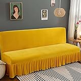 SXGCH Sofaüberwürfe Sofabett, Mit Rock Armloser Samt-Stretch-Sofabezug Reiner Dicker Couchbezug Für Wohnzimmer-M 150-170cm(60-66in)-Gelb