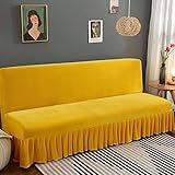 SXGCH Sofaüberwürfe Sofabett, Mit Rock Armloser Samt-Stretch-Sofabezug Reiner Dicker Couchbezug Für Wohnzimmer-M 150-170cm(60-66in)-Gelb