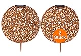 bmf-versand® Solarlampen für Außen Kugel 30 cm mit LED 2er Set - Gartendeko Vintage Rost Metall - Solarleuchten Garten Deko 2 Stück - Außenlampe Retro Stehend Orientalisch