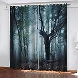 Schlafzimmer Gardinen Und Vorhänge Modern Verdunkelungsvorhang Neblige Waldlandschaft 200X214Cm 2Er Set Vorhang Blickdicht Vorhänge Wohnzimmer Kinderzimmer Mädchen Junge Fenster Gardinen
