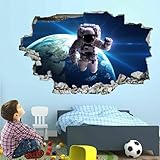 Wanddekoration, 3D-Aufkleber, zerschlagen, Astronaut, abnehmbare Kunst, Wandtattoo, Planet, Familie, Vinyl-Wandaufkleber für Zuhause, Mädchen, Kinder, Wohnzimmer, Schlafzimmer, Dekoration