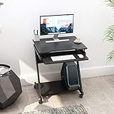 soges Schreibtisch Kleiner Computertisch Laptoptisch PC Tisch Z-Form mit Rollen und 2 Bremsen,Tastaturablage und CPU Ständer 60CM*48 * 73CM