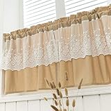 Devola Scheibengardinen Spitze Kurz Vorhänge Halbtransparent Küchengardinen Landhausstil Bistrogardine kurzstores Gardinen Privatsphäre Fenstervorhang BxH 74x90cm Beige 1 Stück