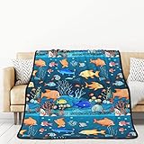 TORONG Doppelseitige, blaue Unterwasserwelt der Fische, Überwurfdecke für Couch, Auto, Bett, Nickerchen, warme und bequeme Decke, 152,4 x 203,2 cm