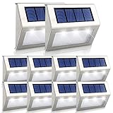 Onshida Solar Wandleuchten, 3led Solarleuchte Garten Deckleuchten Treppenlicht mit Lichtsensor, wasserdichte Dachrinnen Solarlampen Wegeleuchte für Außen, Treppe, Zaun, Balkon, Terrasse, kaltweiß