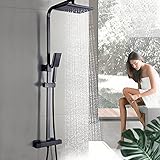 Edelstahl Thermostat Duschset mit Handbrause Regendusche Duschpaneel Duscharmatur 10 Zoll Duschsystem für Badzimmer Schwarz