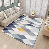 DJHWWD Outdoor Teppiche Balkon Teppich Teppich Salon Blau Muster Mit Karierten Streifen Teppich Studie Mehrere Größen 100X160Cm Teppich Bettvorleger Blau