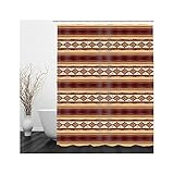 Stfery Duschvorhang 180x200, Duschvorhang Badewanne Wasserdicht Braun Retro Geometrische Figuren Polyester Bad Vorhang Badezimmer Deko